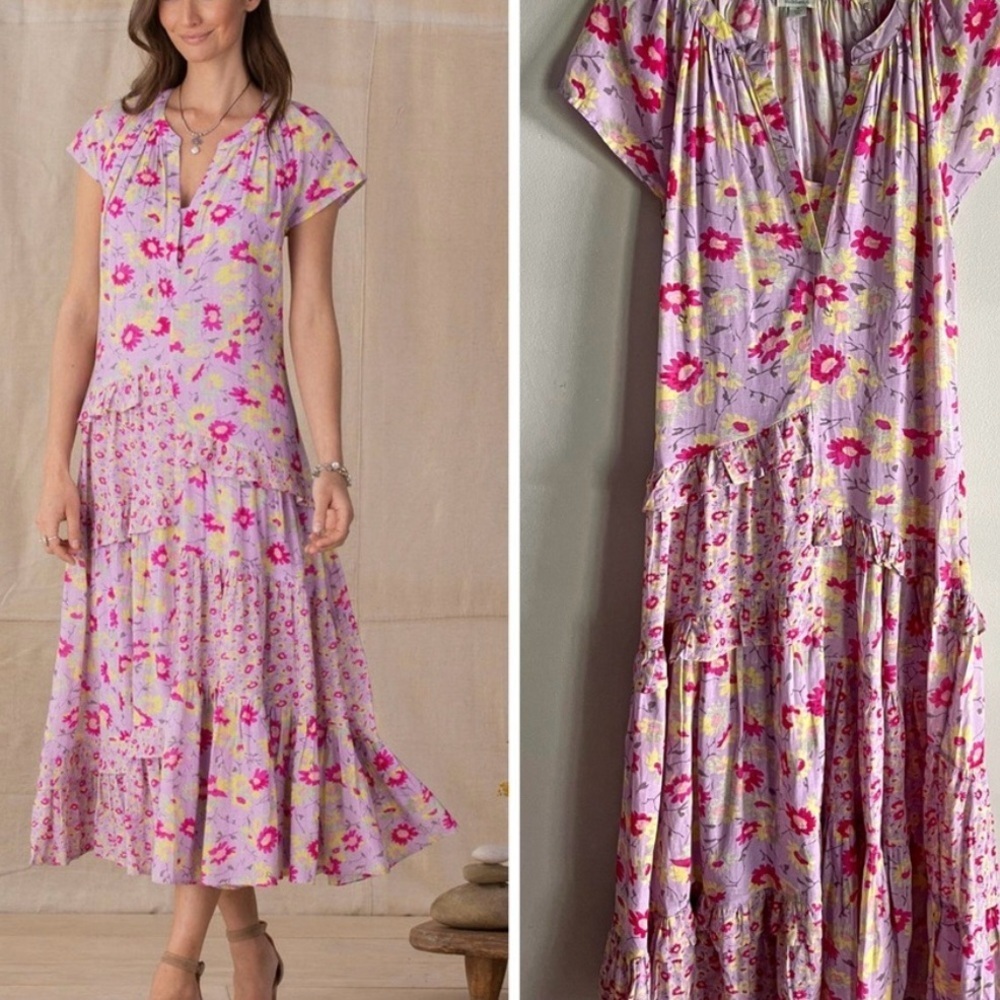 SUNDANCE Pretty Petals Lavender Ruffle Cottage Floral Garden Dress - Size M - Picture 9 of 9
